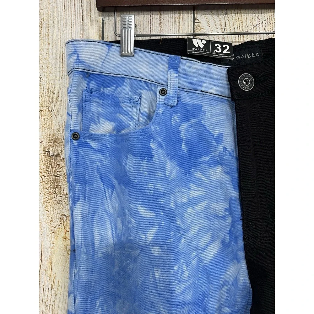 NWT Waimea Jeans Men 32x32 Split‎ Color Denim Blue Black Skinny Distressed Y2K